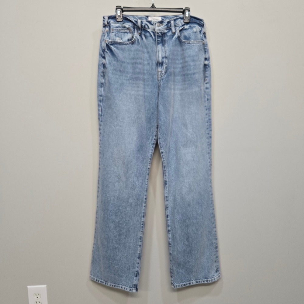 FRAME Jeans 33 Le Jane High Rise Straight Leg Light Wash Distressed Long Inseam